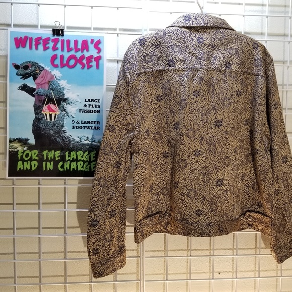 Tantrums Gold and Navy Blue Brocade Blazer Size XL - Picture 3 of 6